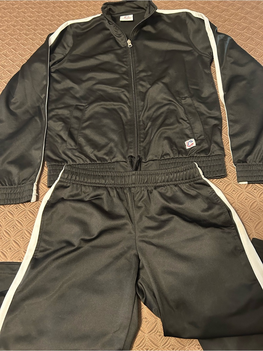 Youth Cheerleading.com Black Cheer Jacket and Pants with White Stripe